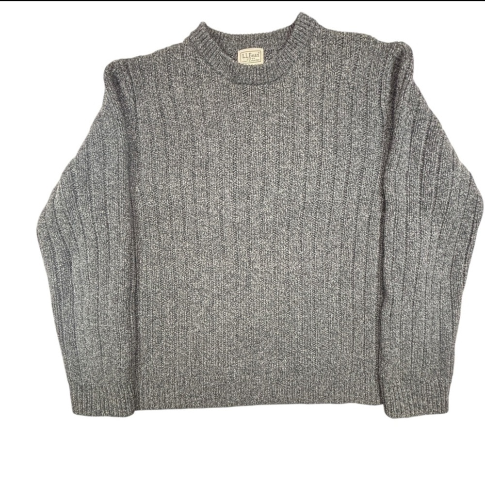LL Bean Sweater Mens X Large Gray Lambs Wool Classic Outdoor Grandpa Pullover - Picture 2 of 9